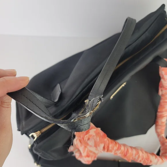Kate Spade black diaper back, Peachy coral wrapped handles - Picture 7 of 11